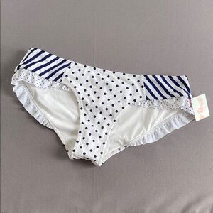 White & Navy Polka Dot Bikini Bottom